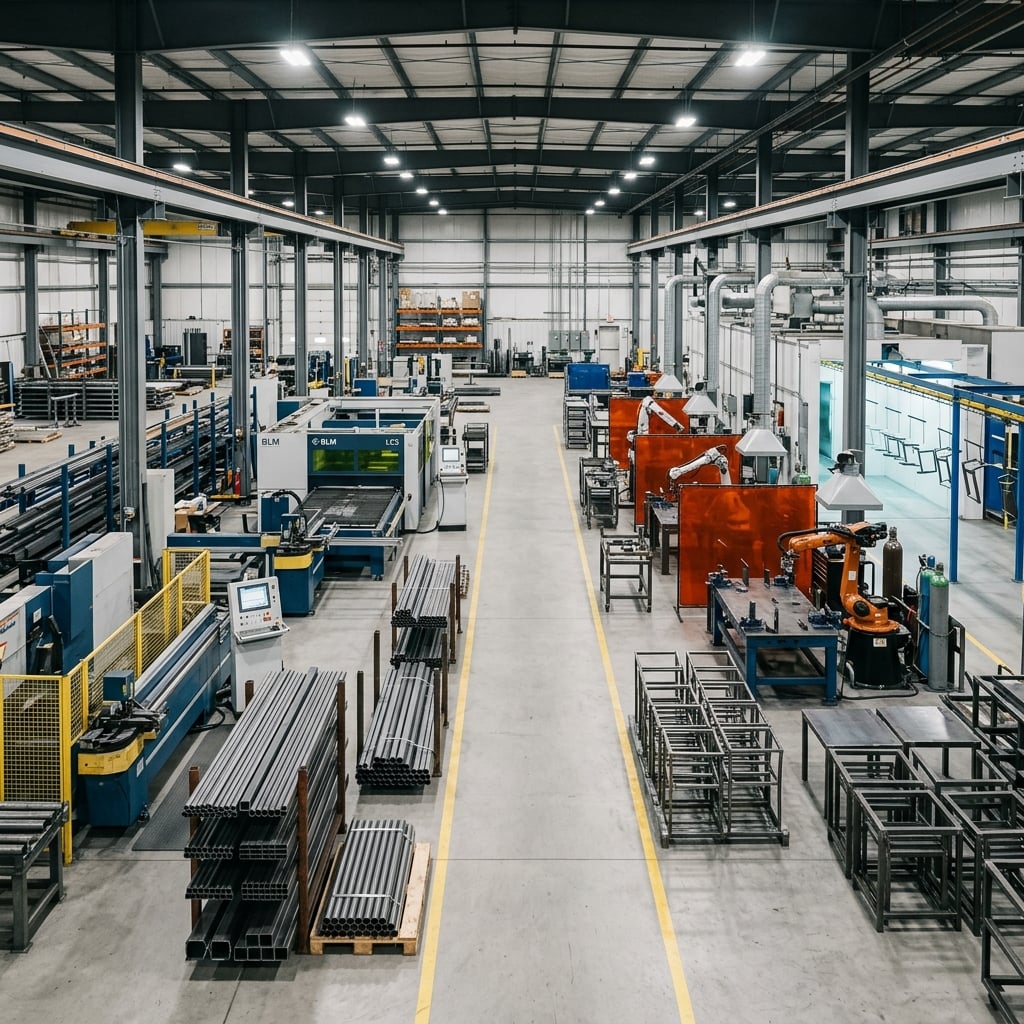 Indian Make Steel Industries manufacturing facility interior, Coimbatore